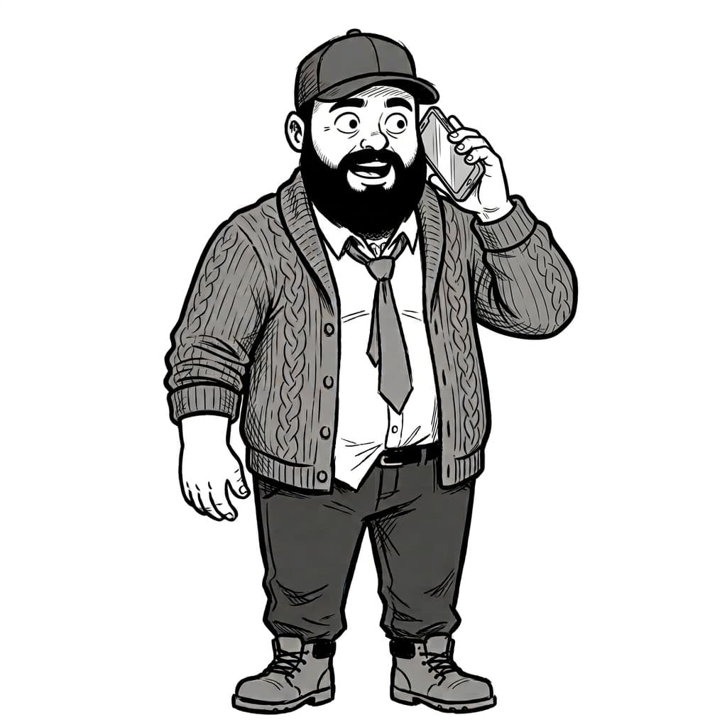 Martin from the hand-drawn illustration, chatting on his phone